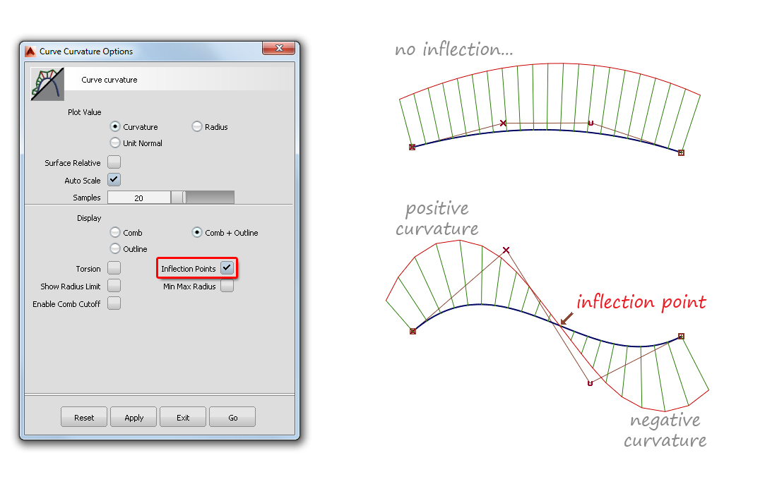 Displaying Inflections using the Curve Curvature Locator Displaying Inflections using the Curve Curvature Locator