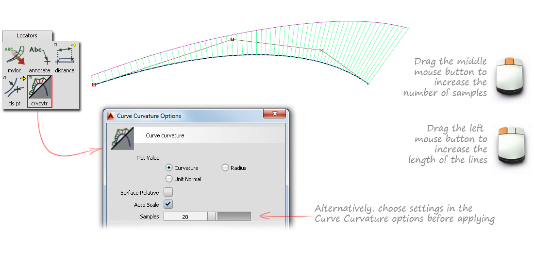 Using the Curve Curvature locator Using the Curve Curvature locator