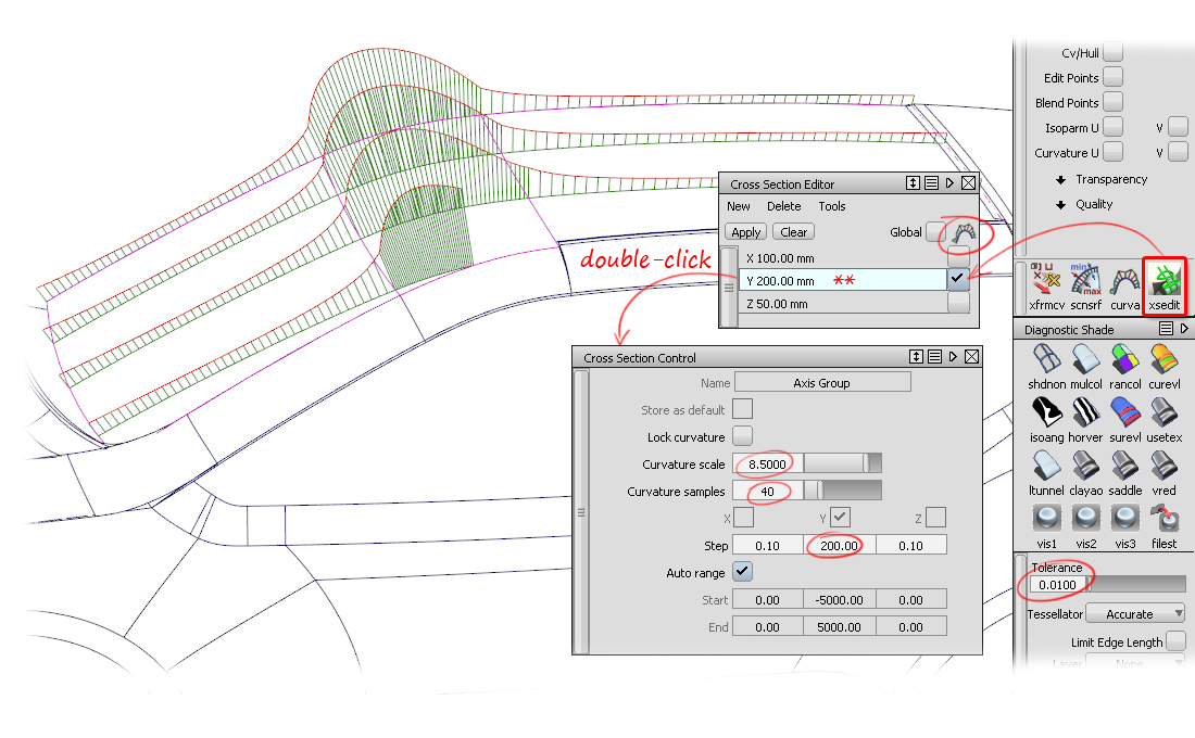 Curvature Comb plots on cross-sections Curvature Comb plots on cross-sections